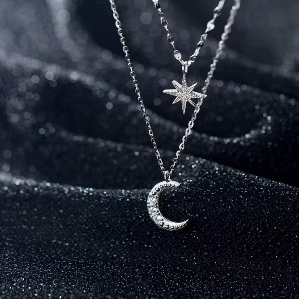 Silver Moon and Star Necklace